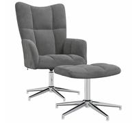 KDVXBCQJH Sillón de relax con taburete, color gris oscuro, de terciopelo | Sillón moderno para sala de estar: sillón giratorio de 360 grados de tela aterciopelada con cómodo reposapiés.