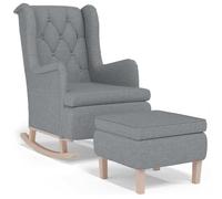 KDVXBCQJH Sillón mecedora con taburete, 2 piezas, color gris claro | Cómoda silla de lactancia con reposapiés de madera de caucho y poliéster para salón y dormitorio. Soporta hasta 110 kg.
