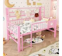Kebnor Cuna 90 x 200 cm, cama alta baja con marco de metal y compartimentos de almacenamiento, adecuada para niños y adolescentes. (rosa)