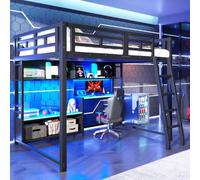 Kebnor Litera de metal estilo gaming, 140 x 200 cm, con LED y estantes, color negro