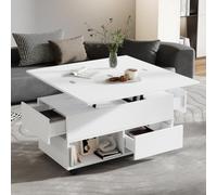 Kebnor Mesa de centro con 4 ruedas, mesa de salón multifuncional con 4 cajones, mesa de café elevable, mesa de sofá regulable en altura, mesa auxiliar y mesa de comedor con espacio de almacenamiento