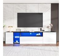 Kebnor Mueble de TV de alto brillo LED de alto brillo, mueble de TV con 2 cajones y 2 armarios, apto para televisores de 75 pulgadas, color blanco y negro, 180 x 40 x 45 cm