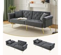 Kebnor Sofá cama moderno de 2 plazas: tapizado de terciopelo, respaldo con 3 niveles de ajuste y patas de metal dorado, elegante sofá con función de cama, ahorra espacio, resistente, ideal