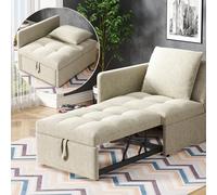 Kebnor Sofá cama tapizado 3 en 1 multifunción, sofá cama de lino con respaldo ajustable, sofá reclinable para espacios pequeños (beige)