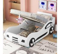 KecDuey Cama Infantil para Coche de 90 x 200 cm, Modelo de Cama para Coche, Cuna con Espacio para Debajo de la Cama, Somier de Láminas para Niños y Niñas (Blanco)