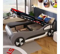 KecDuey Cama infantil para coche de 90 x 200 cm, modelo de cuna, cuna con espacio para debajo de la cama, somier de láminas para niños y niñas (gris)