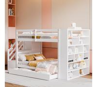 KecDuey Litera de 90 x 200 cm, Cama Infantil, Escalera de Seguridad con Compartimentos de Almacenamiento, cajones de Almacenamiento y Grandes taquillas, Estructura de Valla Alta, somier de Listones,
