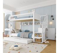 KecDuey Litera de 90 x 200 cm, cuna con cama nido de 90 x 190 cm, marco de cama con estante, con armario, con compartimento de almacenamiento, (sin colchón)