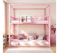 KecDuey Litera metálica 90 x 200 cm con techo para niños | Estante de almacenamiento, bolsillos laterales, protecciones de seguridad, diseño en casa, negro