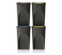 Prosperplast Set de 4 cubos de reciclaje KEDEN SORTIBOX 100% plástico reciclado negro 4x35L