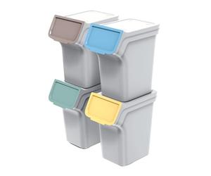 Keden Stackbox Juego de Cubos de Basura para Reciclaje Sistema de Separación de Residuos (4x 20 L, Ceniza)