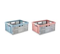 keeeper 4x Robusta Caja Plegable con Mangos Suaves, 48,5 x 35 x 23,5 cm, 32 l, Lea, Azul (Nordic Blue) Robusta Caja Plegable con Mangos Suaves, 48,5 x 35 x 23,5 cm, 32 l, Lea, Rojo