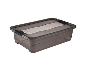 keeeper Caja de almacenamiento con tapa y cierre deslizante, 28 L, Transparente, Gris Crystal