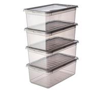 keeeper Cajas de almacenaje con sistema de control de aire, Set de 4 unidades, 4 x 5,6 L, Bea, Gris cristal (Transparente)