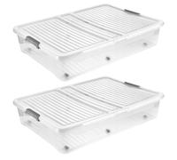 Keeeper Contenedor 53L x2 con tapa y ruedas transparente bajo cama