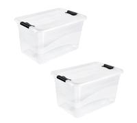 keeeper cornelia 2x Aufbewahrungsbox mit Deckel und Schiebeverschluss, 59,5 x 39,5 x 34 cm, 52 l, Transparent