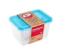 keeeper Set de 2 fiambreras Fredo Fresh – 2 x 2 l, 20,5 x 15,5 x 10,5 cm – Azul transparente