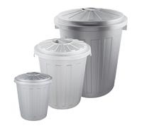 Keeeper Set de 3 Cubos de Basura/papelera Polivalente Mats con Tapa Cerrable de Plástico Resistente 7/23/50 Litros Plateado Compacto