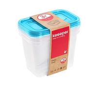 keeeper Set de 3 fiambreras Fredo Fresh 3 x 1 l, 15,5 x 10,5 x 11,5 cm, azul transparente