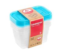 keeeper Set de 4 Fiambreras, 4 x 750 ml, 15,5 x 10,5 x 8,5 cm, Fredo Fresh, Azul transparente