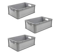 keeeper Set de cajas de transporte, 3 x 45 L, Apilable, Polipropileno, Robert, Gris nórdico
