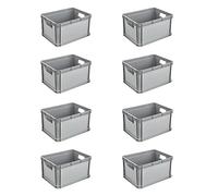 keeeper Set de cajas de transporte, 8 x 20 L, Apilable, Polipropileno, Robert, Gris nórdico