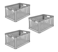 keeeper Set de cestas de transporte, 3 x 64 L, Apilable, Polipropileno, Robert, Gris nórdico