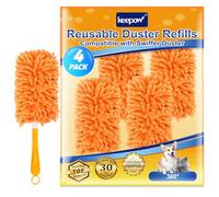 KEEPOW Paquete de 4 recambios reutilizables para plumero Swiffer, súper absorbente para plumero Swiffer, eliminación eficiente del pelo de mascotas, polvo y suciedad
