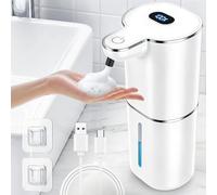 Kefflum Dispensador de Jabón Automático, Dispensador de Espuma Eléctrico con Pantalla Digital, 6 Niveles Ajustables, Recargable por USB, Pared y Sobremesa, para Baño y Cocina (380ml, Blanco)