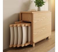 KEhtu Juego De Mesa De Comedor Plegable, Mesa Extensible con Alas Abatibles Que Ahorra Espacio | Mesa De Comedor Móvil De Madera Maciza De 150 Cm con Ruedas, 4 Sillas Apilables Y Estante Wood