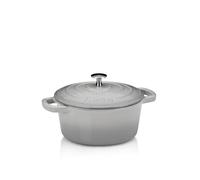kela asador de hierro fundido redondo 2,5 litros, Dutch Oven CALIDO, asador de hierro fundido de inducción con tapa, olla de hierro fundido para hornear pan, esmaltada, gris claro