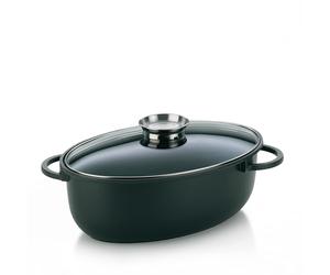 kela Cacerola de 8 litros, cacerola ovalada para inducción KERROS, tapa con botón aromático, revestimiento de aluminio fundido, olla para guisar apta para horno