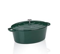 kela Cacerola ovalada de hierro fundido 9,3 litros, horno holandés de calidad para inducción con tapa, olla de hierro fundido para hornear pan, esmaltado, verde