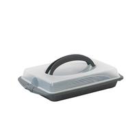 kela Caja rectangular para transportar aperitivos y pasteles 45 x 30 x 9 cm DELI, caja de plástico con asas, para pasteles, magdalenas, aperitivos, gris oscuro