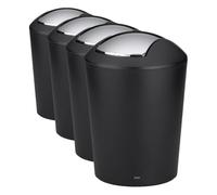 kela Cubo de Basura con Tapa basculante Negro, Cubo para cosméticos de 5 l con Tapa basculante, plástico, Marta, Cubo de Basura para baño Negro Mate (Paquete de 4)