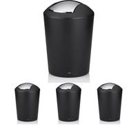 kela Cubo para cosméticos Negro 1,7 l, Cubo de Basura pequeño para el baño con Tapa basculante, plástico, Marta, Cubo de Basura de Mesa pequeño Negro Mate (Paquete de 4)