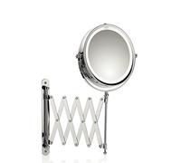 kela Espejo cosmético con iluminación y aumento VALERIA 14 cm, 1/5 aumentos, montaje en pared, espejo de maquillaje extensible, metal cromado, espejo de afeitado