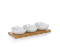 kela Juego de 4 cuencos para servir PHILIPA, cuencos para aperitivos de porcelana con bandeja de bambú, forma de gota, juego de cuencos para salsas blancos