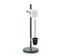 kela Juego de baño con portarrollos y escobillero de 76,5 cm, escobilla de baño con soporte abierto SINERIO, metal antracita-plata mate