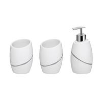 kela Juego de baño de 3 piezas TALUS, aspecto de piedra natural, vaso, portacepillos de dientes, dispensador de jabón de 300 ml, accesorios de baño blancos