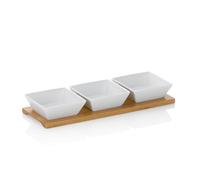 kela Juego de cuencos para servir de 4 piezas PHILIPA de, cuencos para aperitivos de porcelana con bandeja de bambú, cuadrados, juego de cuencos para salsas blancos