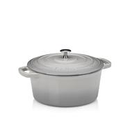 kela olla redonda de hierro fundido de 4,6 litros, olla holandesa CALIDO, olla de hierro fundido con tapa para inducción, olla de hierro fundido para hornear pan, esmaltada, gris claro