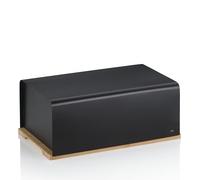 Kela Panera KIRIL negra 38×23×16 cm – metal mate con tapa bambú FSC como tabla de cortar