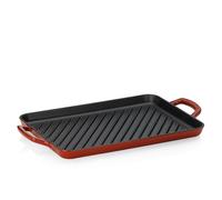 kela Placa para barbacoa Inducción 35 x 25 cm CALIDO, placa para barbacoa de hierro fundido esmaltado para la cocina, resistente al calor hasta 300 °C, rojo
