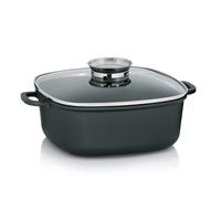 kela Sartén para guisar 28 x 28 cm, tapa con botón aromático, sartén para servir KERROS para inducción, revestida de aluminio fundido, sartén para paella de borde alto
