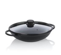 kela Sartén wok de 32 cm con tapa de cristal ATURA, wok para inducción de 4 litros, fundición de aluminio con revestimiento cerámico, sin PFAS, negro