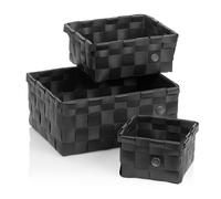 kela Set de 3 cestas de almacenamiento NEO, cestas de plástico reciclado, cesta para estantería lavable, caja de almacenamiento apilable, negro