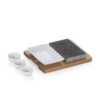 kela Set de parrilla de piedra de 6 piezas, piedra caliente con bandeja para servir, cuencos y platos, tabla para filetes de piedra volcánica, parrilla de piedra caliente, COUNTRY