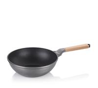kela Wok de aluminio fundido 30 cm VITANA, sartén wok de 5 l para inducción fabricada con material reciclado, mango de madera de haya, resistente al calor hasta 180 °C