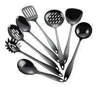 Kelendle Juego de 8 utensilios de cocina de acero inoxidable, antiadherentes, utensilios de cocina chapados en titanio, espátula ranurada, cucharón, cucharón, apto para lavavajillas